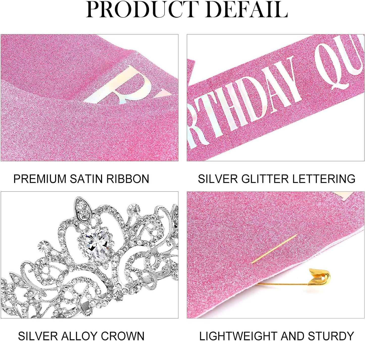 COCIDE Birthday Queen Sash & Rhinestone Tiara Set Gold Happy Birthday Crowns for Women Party Decoration Kit Rhinestone Headband for Women Glitter Crystal Hair Accessories for Cake Topper