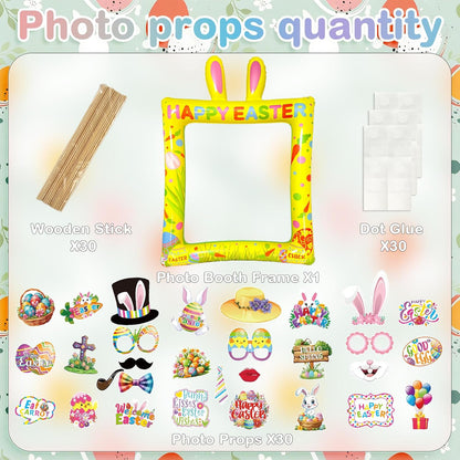 Hawaiian Photo Booth Props & Inflatable Frame, 30Pcs Luau Photobooth Props with Large Inflatable Inflatable Selfie Picture Frame for Summer Tropical Aloha Luau Party Selfie Supplies