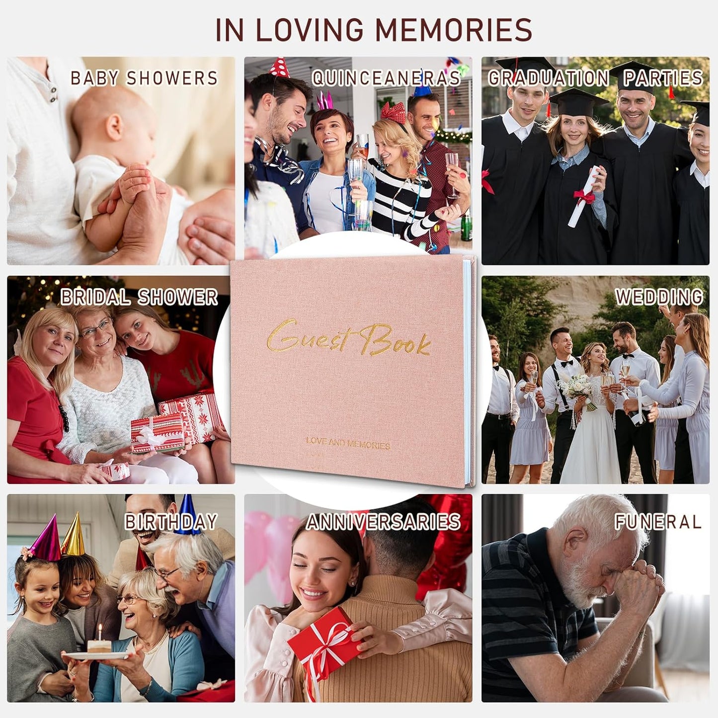 Lankaiva Wedding Guest Book, Guest Book Wedding Reception - Classic Baby Shower Guest Book, 100 Blank Pages for Bridal Shower Birthday Graduation Sign in and Photos, Beige