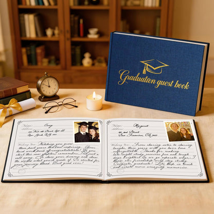Artmag 2026 Graduation Guest Book Fabric Hardcover Signs Signature Graduation 100 Pages Guest Book Grad Memory Scrapbook for College Gifts (Black)