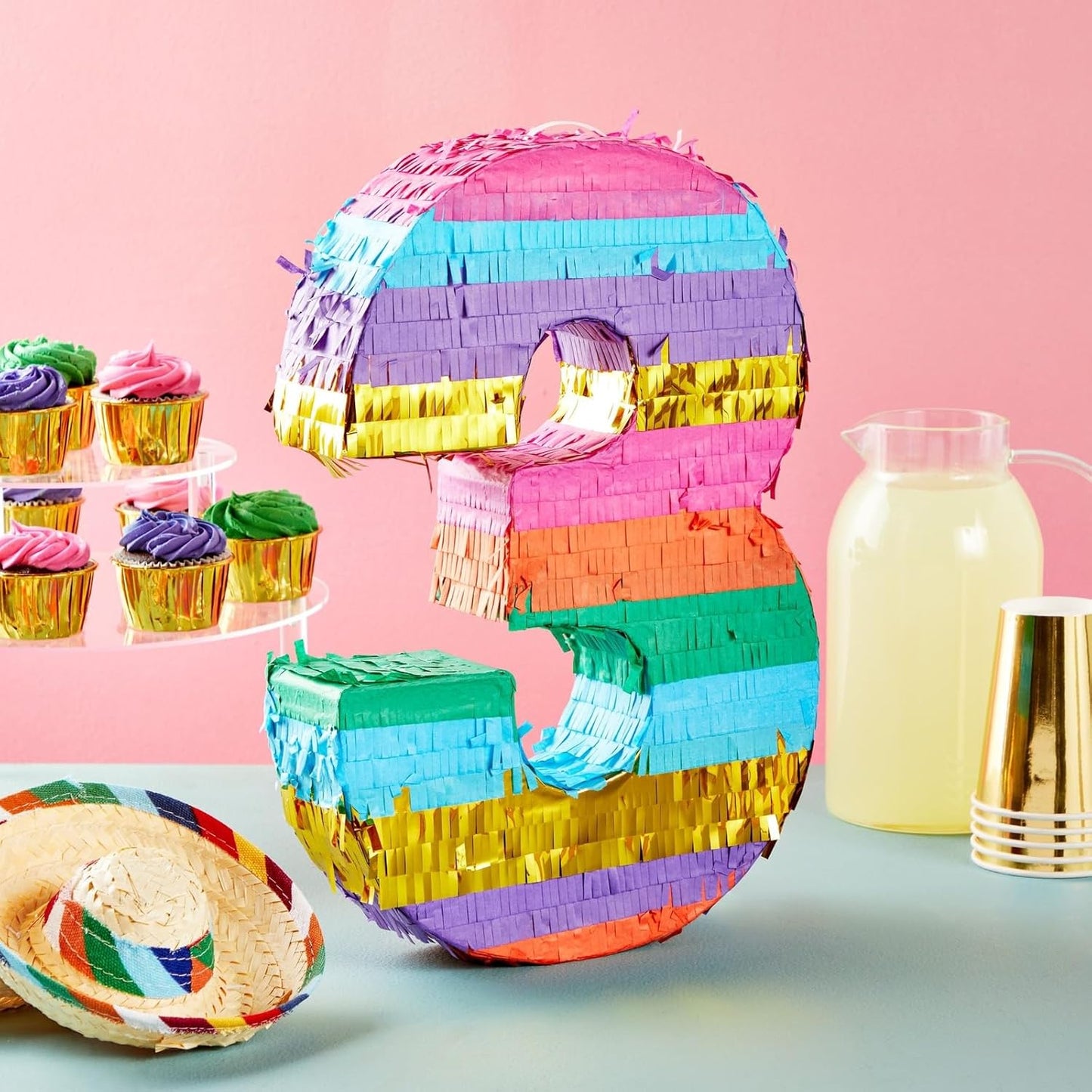 BLUE PANDA Rainbow Number 6 Pinata - Sturdy Corrugated Build & Easy Hang for Fiesta Party - Candy Filled 6th Birthday Party Surprise - Vibrant Tie-Dye Items for Kids - Small (16.5x11x3 In), Blue/White