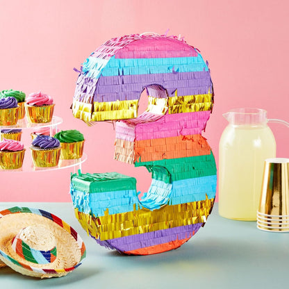 BLUE PANDA Rainbow Number 6 Pinata - Sturdy Corrugated Build & Easy Hang for Fiesta Party - Candy Filled 6th Birthday Party Surprise - Vibrant Tie-Dye Items for Kids - Small (16.5x11x3 In), Blue/White