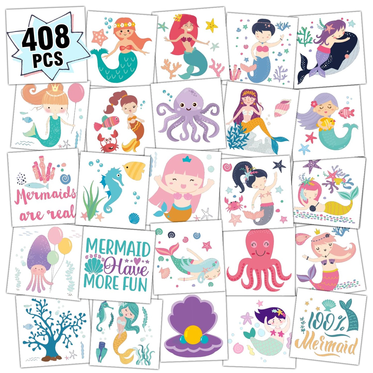 Partywind 408 PCS Kids Tattoos for Party Supplies, Individually Wrapped Sheet Temporary Tattoos Stickers for Kids Goodie Bag Stuffers, Fun Birthday Party Favors - Mixed