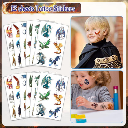 98PCS Dragon Birthday Party Favors Dragon Party Supplies Decorations Dragon Themed Slap Bracelets Stickers Dragon Button Pins Acrylic Dragon Key Ring Temporary Tattoos