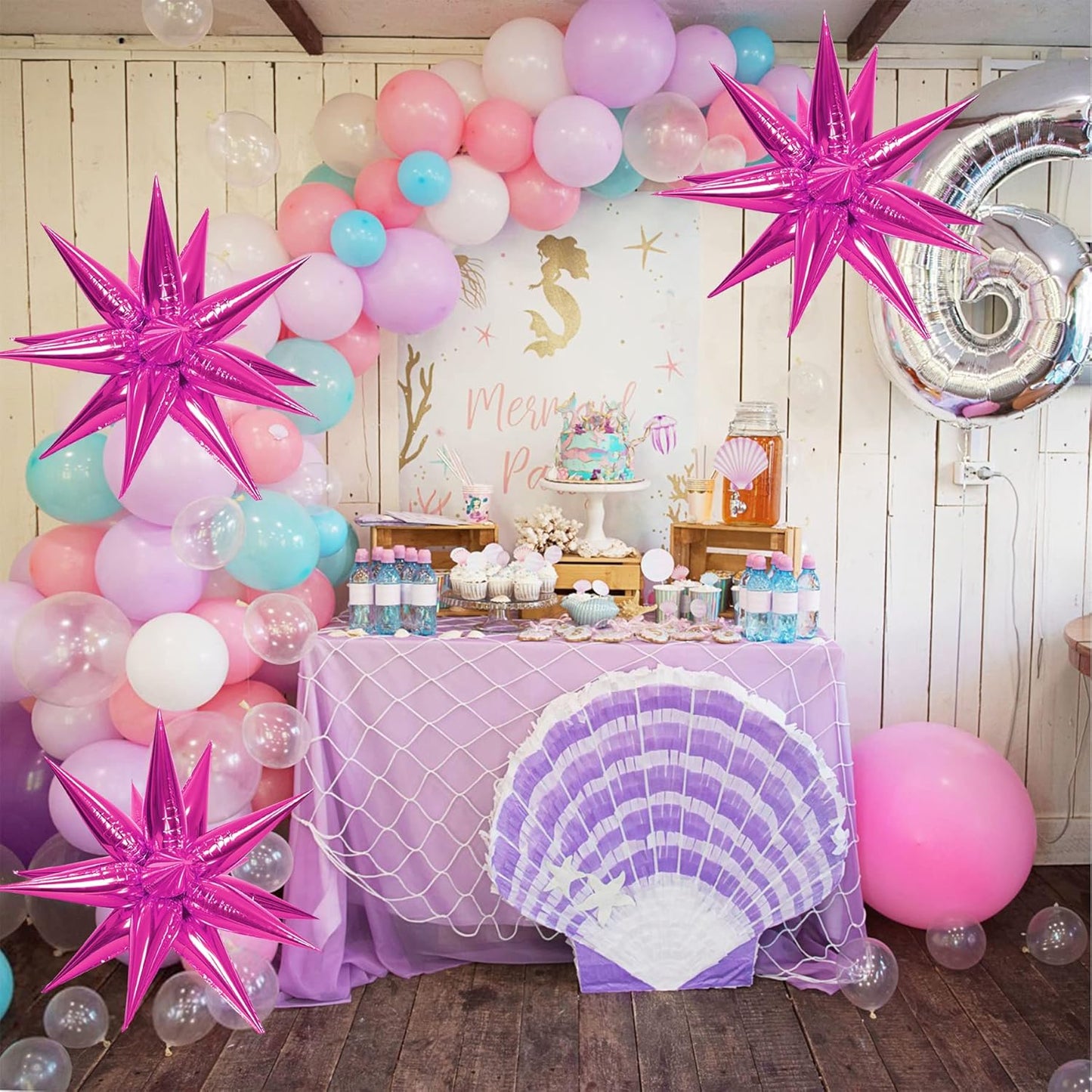ZAKVOOR 60 Pcs Star Balloons 12 Spike Foil Explosion Party Decoration Balloons for Christmas New Year Eve Birthday (Silver)