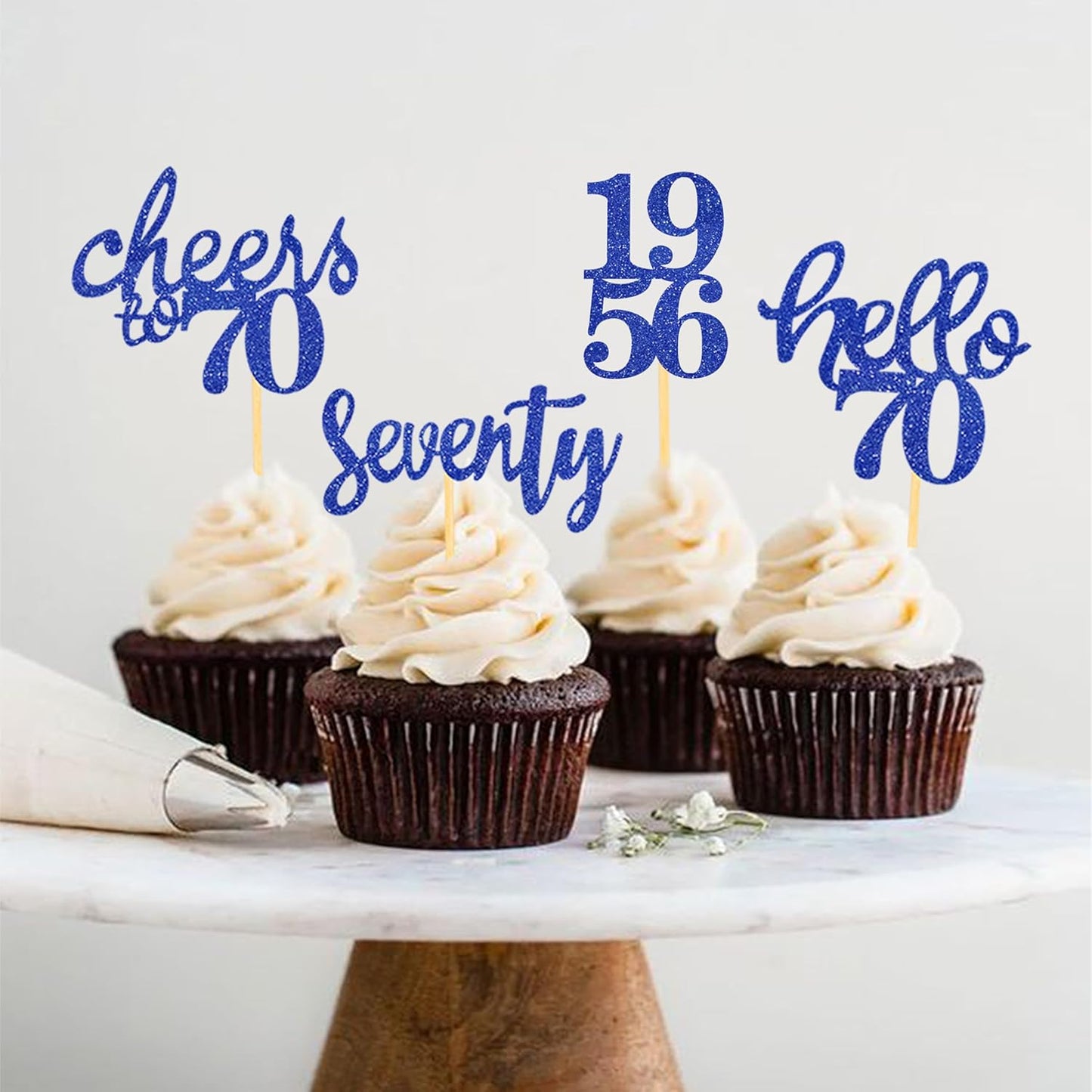 24 Pcs Glitter 70th Birthday Cupcake Toppers for Celebrating 70th Birthday Party Decorations for Seventy Years Old Birthday Party Supplies (Rose Gold2)