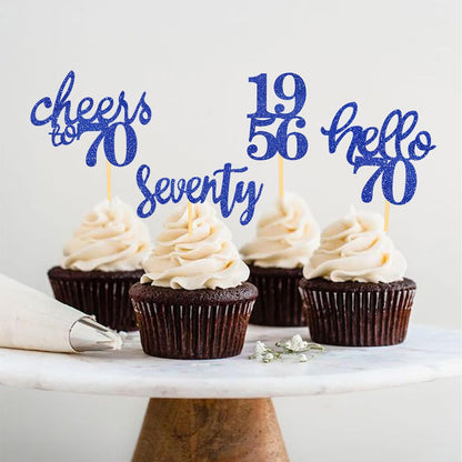 24 Pcs Glitter 70th Birthday Cupcake Toppers for Celebrating 70th Birthday Party Decorations for Seventy Years Old Birthday Party Supplies (Rose Gold2)