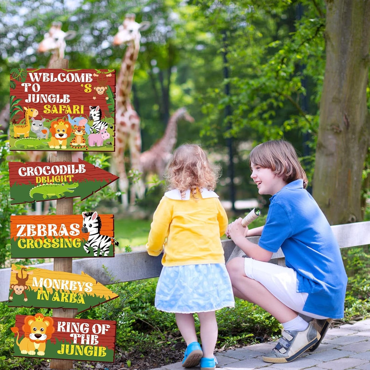 20 Pieces Safari Party Sign Welcome to Jungle Safari Theme Party Decorations Wild Animal Directional Signs for Classroom Zoo Wild Animal Birthday Decoration Supplies