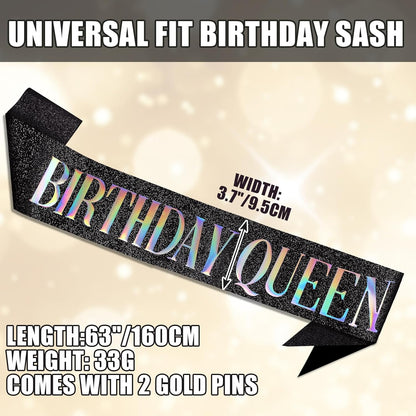 RUDONG M Birthday Queen Sash Glitter - Gold Birthday Sash for Women & Girls | Sweet 16/18th/21st/30th/40th/50th/60th/70th, All-Age Celebration Party Decor