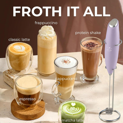 Zulay Kitchen Powerful Milk Frother Wand With Duracell Batteries - Ultra Fast Handheld Drink Mixer - Electric Whisk Foam Maker for Coffee, Lattes, Cappuccino & Matcha - Z1 Motor - Black - Colors D