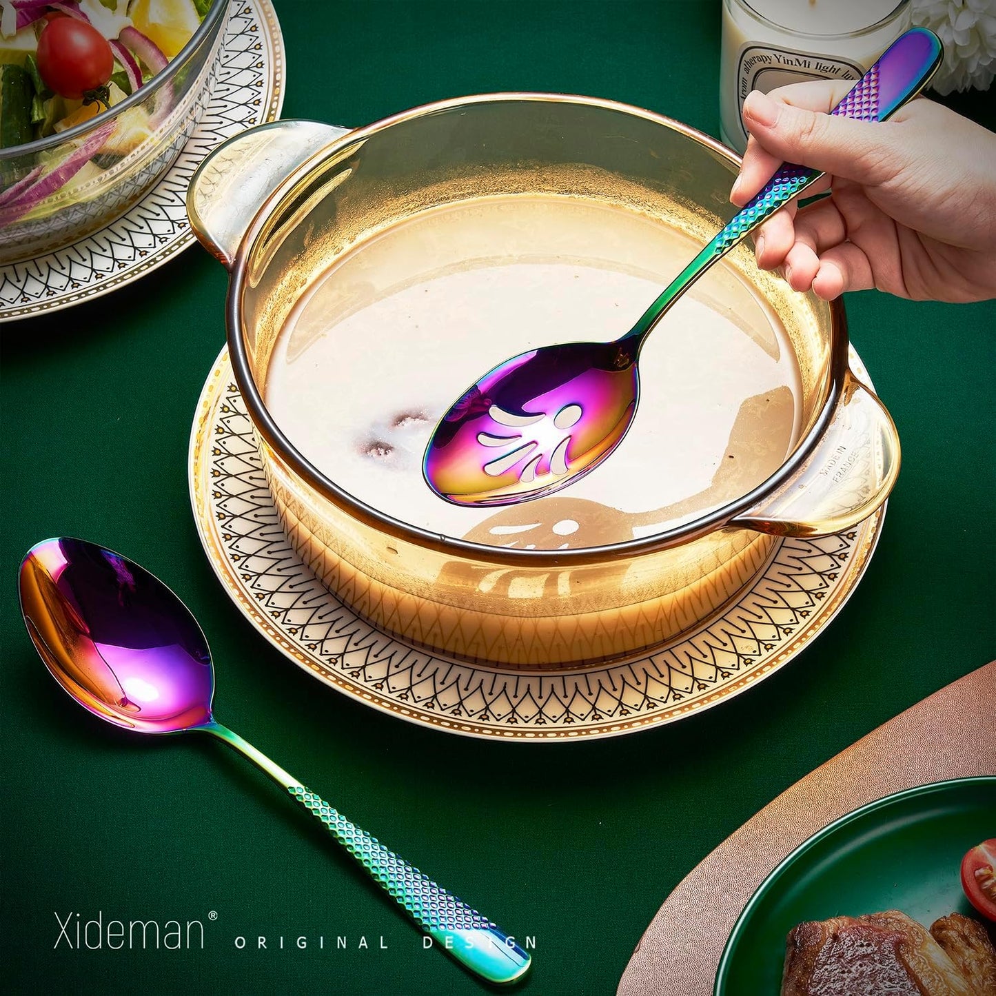 Xideman® 7-Piece Hammered 18/10 Stainless Steel Silverware Serving Utensil Set - Hostess Flatware with Cake Knife & Cake Server (Champagne Gold)
