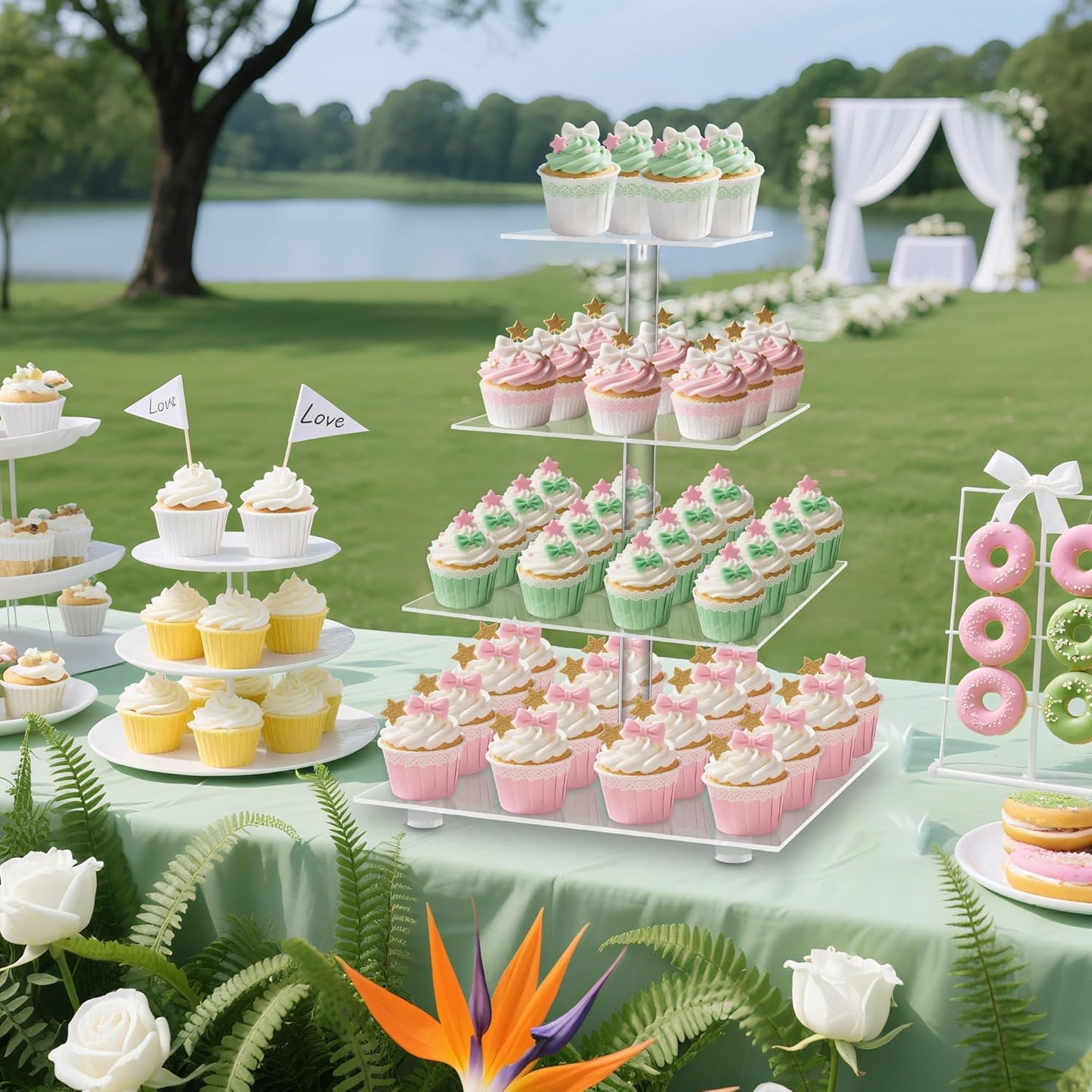 YestBuy 4 Tier Acrylic Cupcake Stand, Premium Cupcake Holder, Acrylic Cupcake Tower Display Cady Bar Party Décor â Display for Pastry(4.7" Between 2 Layers)