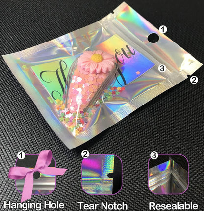 Trunple Smell Proof Bags & Resealable Foil Pouch Mylar Sample Bag Great for Party Favor Food Storage (Holographic Color) (50pcs-6x9 inch)