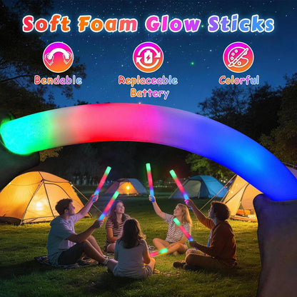SHQDD 60PCS Foam Glow Sticks Bulk, Light up in the Dark Party Supplies with 3 Colorful Flashing Modes, Glow Party Pack for Wedding, Birthday, Concert, New Year, Halloween, Christmas,Carnival