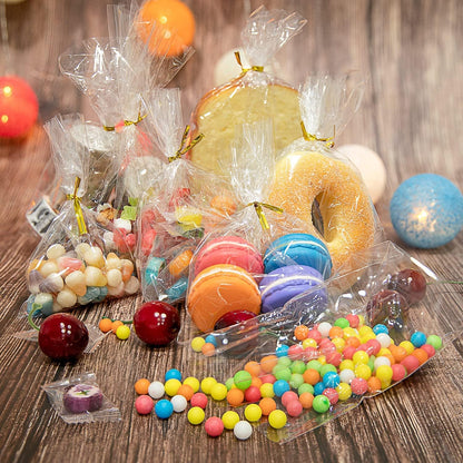 Zcintert Clear Cello Cellophane Treat Bags, 100 Pcs - 7.9" x 11" (2mils), Plastic Gift Bags for Candy, Party Favor, Cookies, Candies Packaging, with 4” Twist Ties