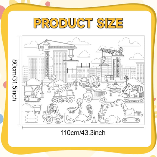 Construction Coloring Poster for Dump Truck Giant Coloring Tablecloth Large Wall Art Coloring Poster Huge Table Cover Christmas Gift Birthday Party Supplies Favor 31.5 x 43.3 Inch