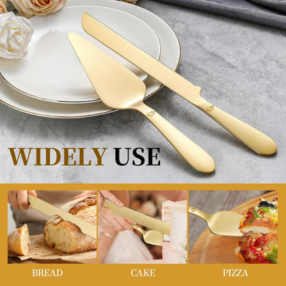 Cake Cutting Set for Wedding - Extended Cake Knife and Server Set Thickened Stainless Steel 13.0" Cake Cutter 10.49" Pie Spatula Great for Birthday Anniversary Christmas Gift 2 Pcs Silver