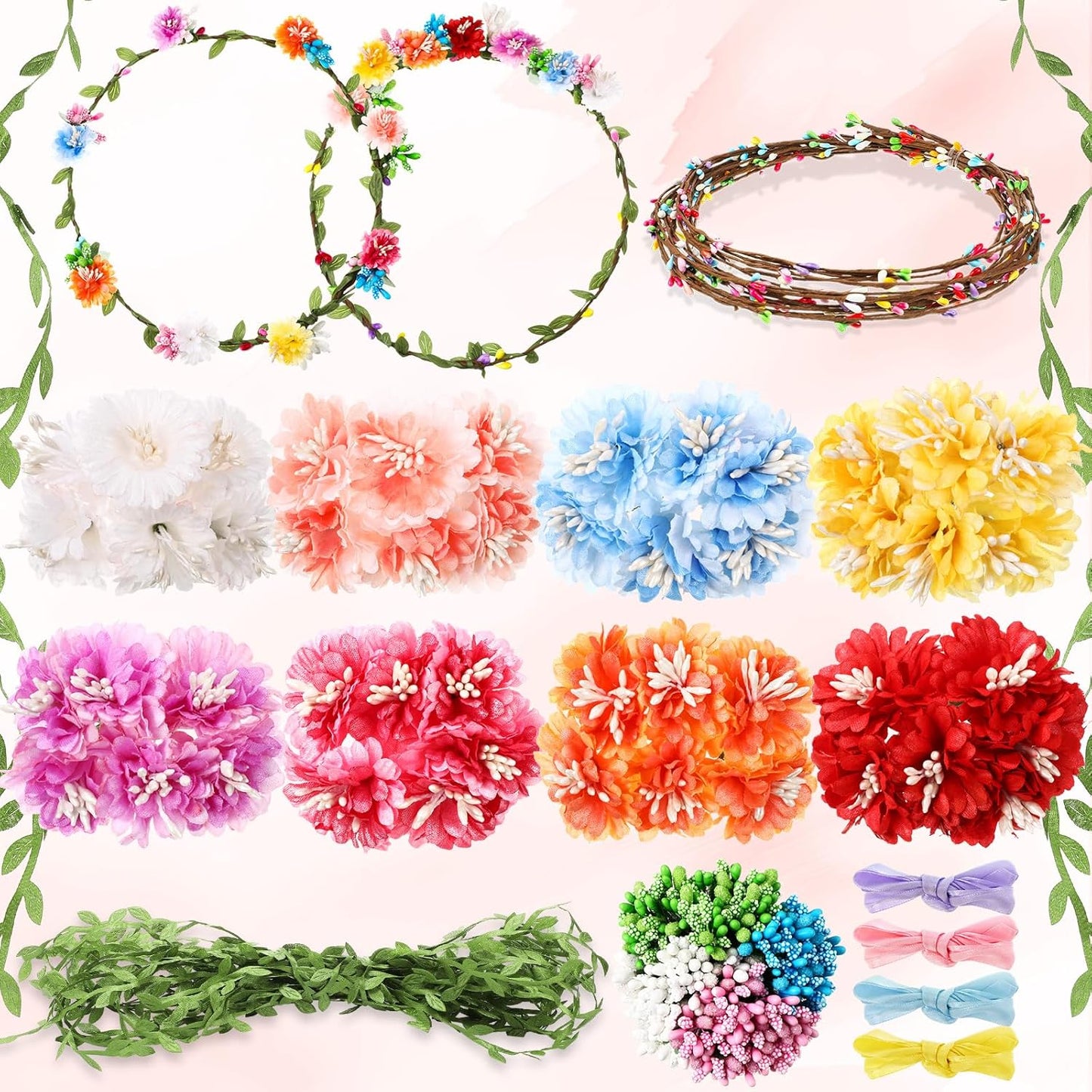 Zeyune 20 Sets Spring Tea Party Favor Flower Crowns Making Kit, Make Your Own Flower Crown Wreath Garland Headbands Craft Kit Handmade DIY Fairy Floral Hair Accessories Gift for Women(Daisy)
