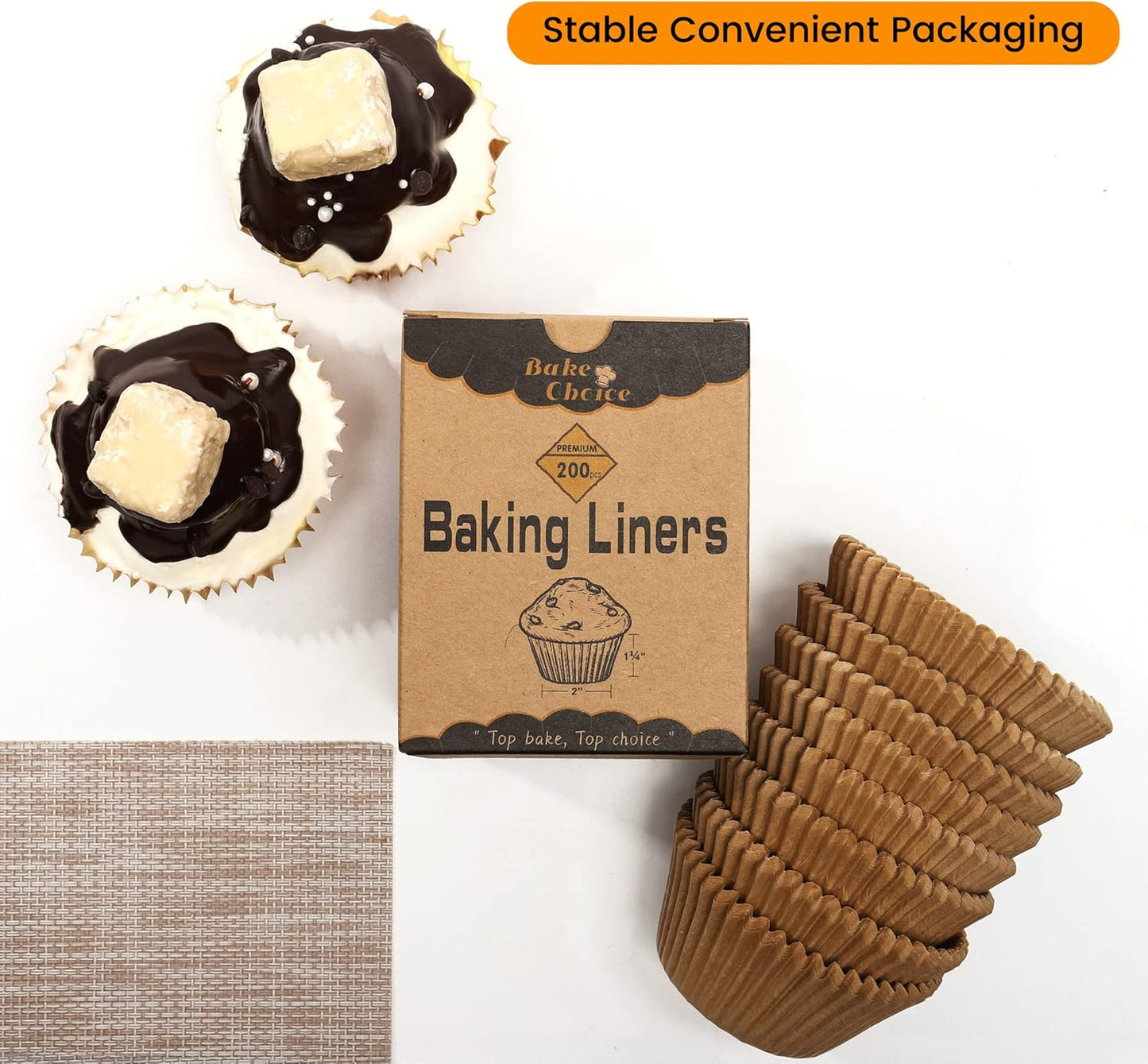 Bake Choice Non-stick 200pcs Standard Cupcake Liners for Baking, Natural, Food-grade Cupcake Wrapper, Greaseproof Parchment Muffin Liners