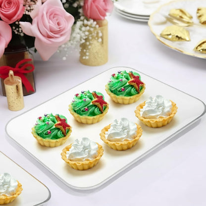 3 Pack Plastic Serving Trays for Party - Gold Serving Tray 8 x 11 Inch - Heavy Duty Dessert Trays for Food - Rectangular Party Serving Trays for Entertaining - Clear Cookie Platters