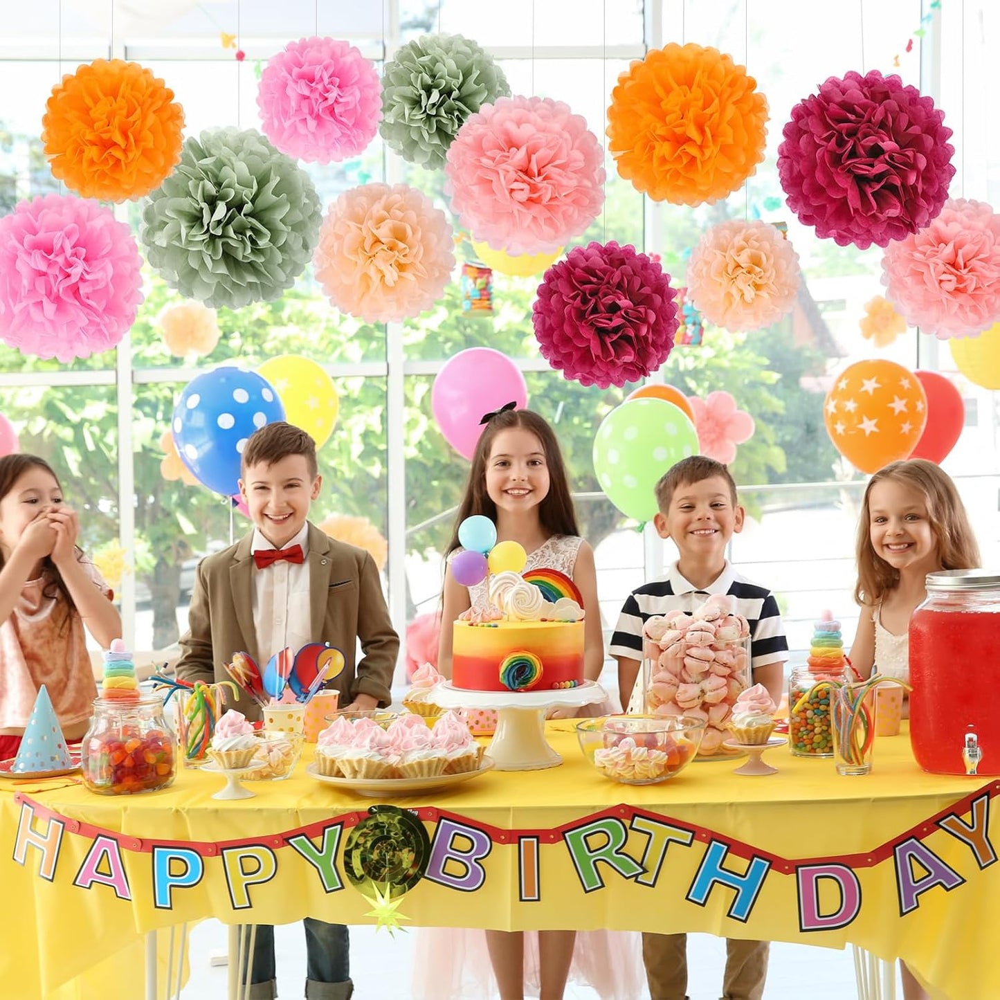 BestoFun 16 PCS Sage Green Party Decorations Tissue Paper Flowers Christmas Party Decors Hanging Pom Poms Decorations for Xmas New Year Winter Holiday Decorations