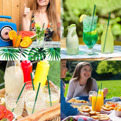 Disposable Paper Straws Solid Green - 7.75'' x 0.24'', 100 Counts - for Drinking, Beverage, Juice, Soda, Bar Supplies