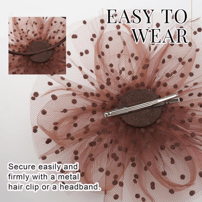 DRESHOW Fascinators Hat Flower Mesh Ribbons Feathers on a Headband and a Clip Tea Party Headwear for Girls and Women - Colors A