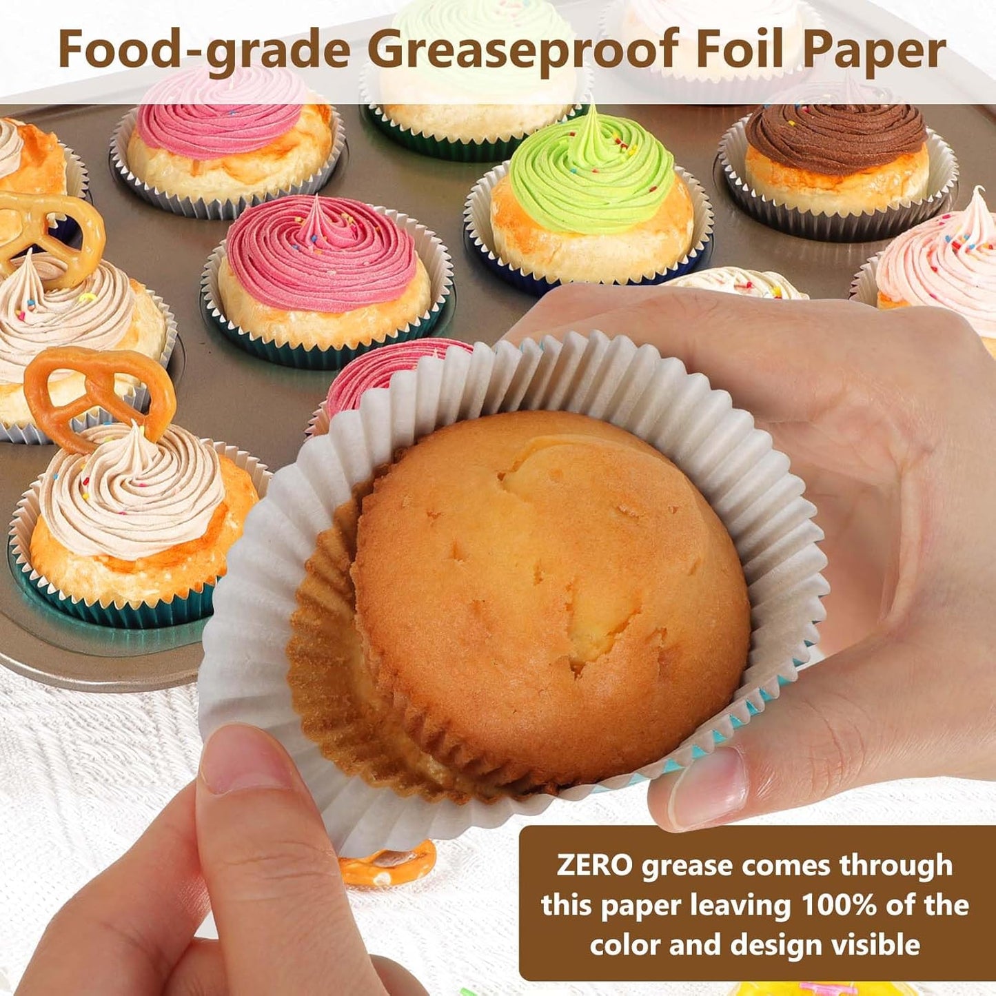 Gifbera White Metallic Foil Cupcake Liners Standard Size Baking Cups, 200-Count