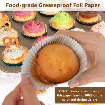Gifbera White Metallic Foil Cupcake Liners Standard Size Baking Cups, 200-Count