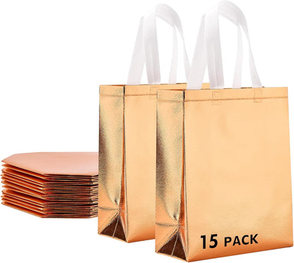 RACETOP 15 Pcs Iridescent Glossy Gift Bags Medium Size, 8x4x10 Inch Holographic Reusable Gift Bags with Handles, Ideal for Birthday, Wedding, Bachelorette, Party Favors, Holiday Goodie