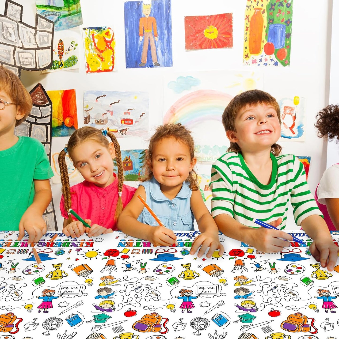 Giant Construction Party Coloring Tablecloth for Kids - Huge Construction Theme Table Cover Large Dump Truck Vehicle Painting Poster for Children Birthday Party Supplies 54x108 Inch