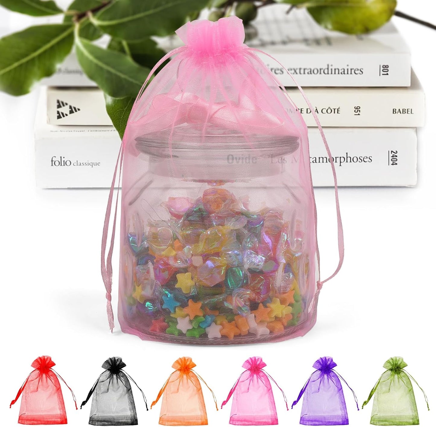 ANZNKU 50PCS Organza Bags 6x9 Large White Gift Bags for Candy Goodie Sachet Jewelry, Mesh Bag Drawstring Sheer Packaging Pouches for Wedding Favors Mother's Day Birthday Party Baby & Bridal Shower