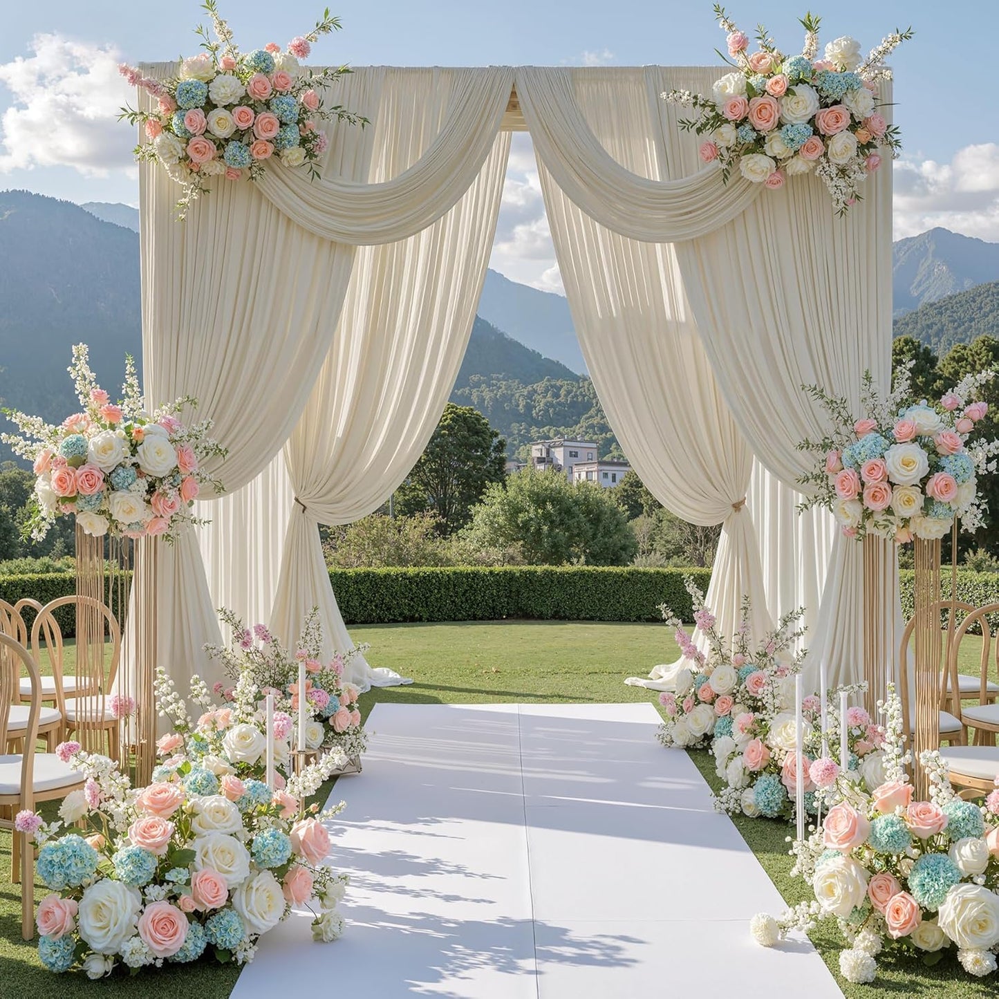 10 ft x 10 ft Wrinkle Free White Backdrop Curtains for Wedding Parties, Polyester Photography Backdrop Drapes for Birthday Parties Stage Backdrop Stand, 2 Panels 5x10FT Background Curtains