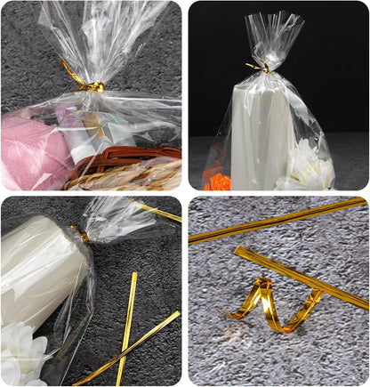 Labeol 200pcs Cellophane Bags 5x11 Treat Bags with Ties Clear Gift Candy Cookie for Packaging Party Favor Halloween Christmas Gift Wrapping