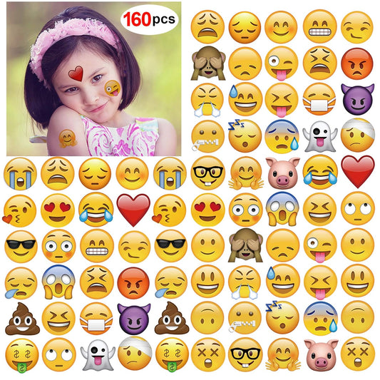 Emoticon Temporary Tattoo(160pcs 2inch), Konsait Funny Emoticon Tattoos Body Stickers for Emoticon Party Favors Supplies with Heart Smirk