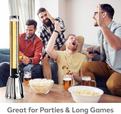 OGGI Beer Tower 88oz - Beverage Dispenser with Spigot & Ice Tube, Margarita Tower, Mimosa Tower, Perfect Drink Dispensers for Parties, Drink Tower, Holds 6 Pints of Beer – Stainless