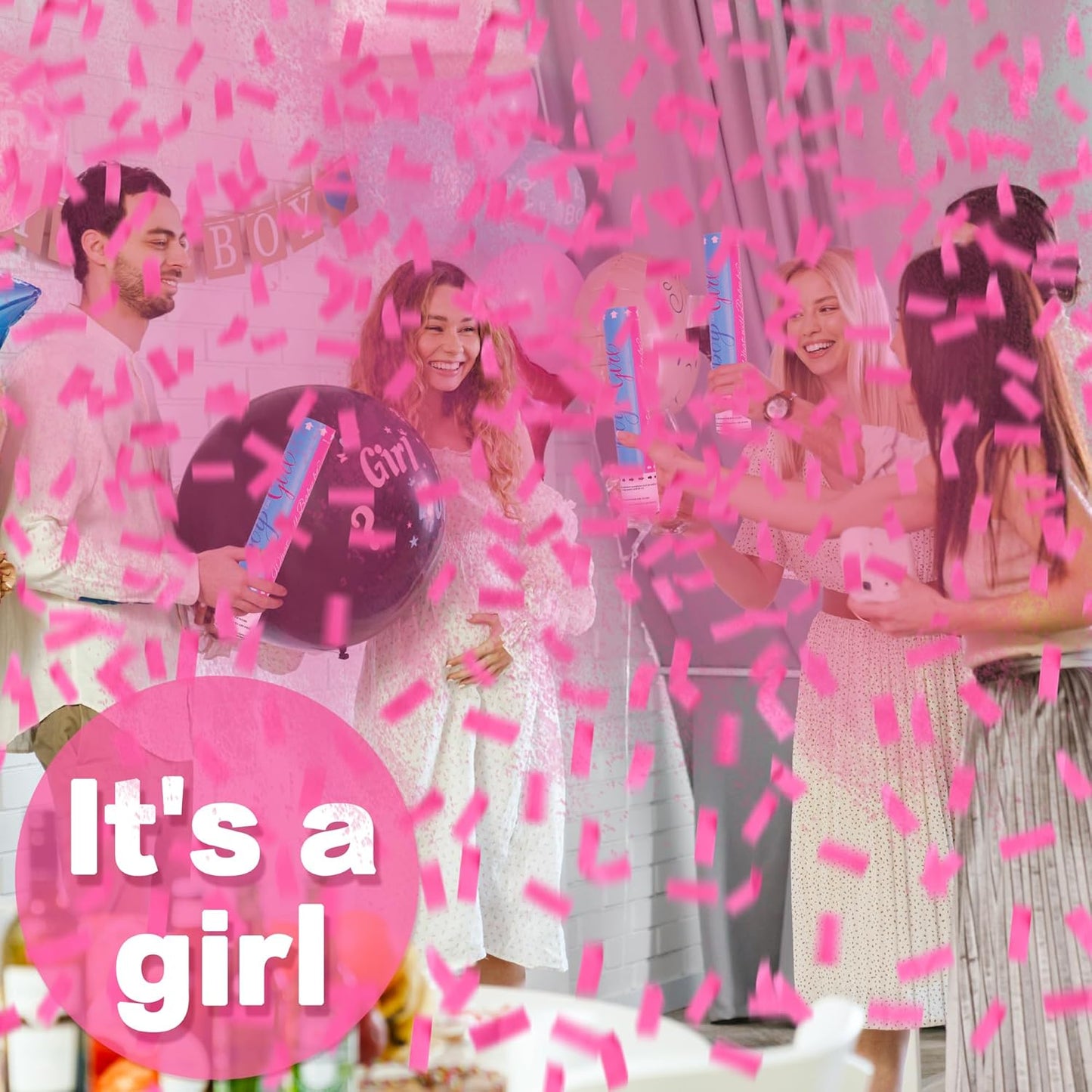 Biodegradable Pink Gender Reveal Confetti Poppers 4Pack