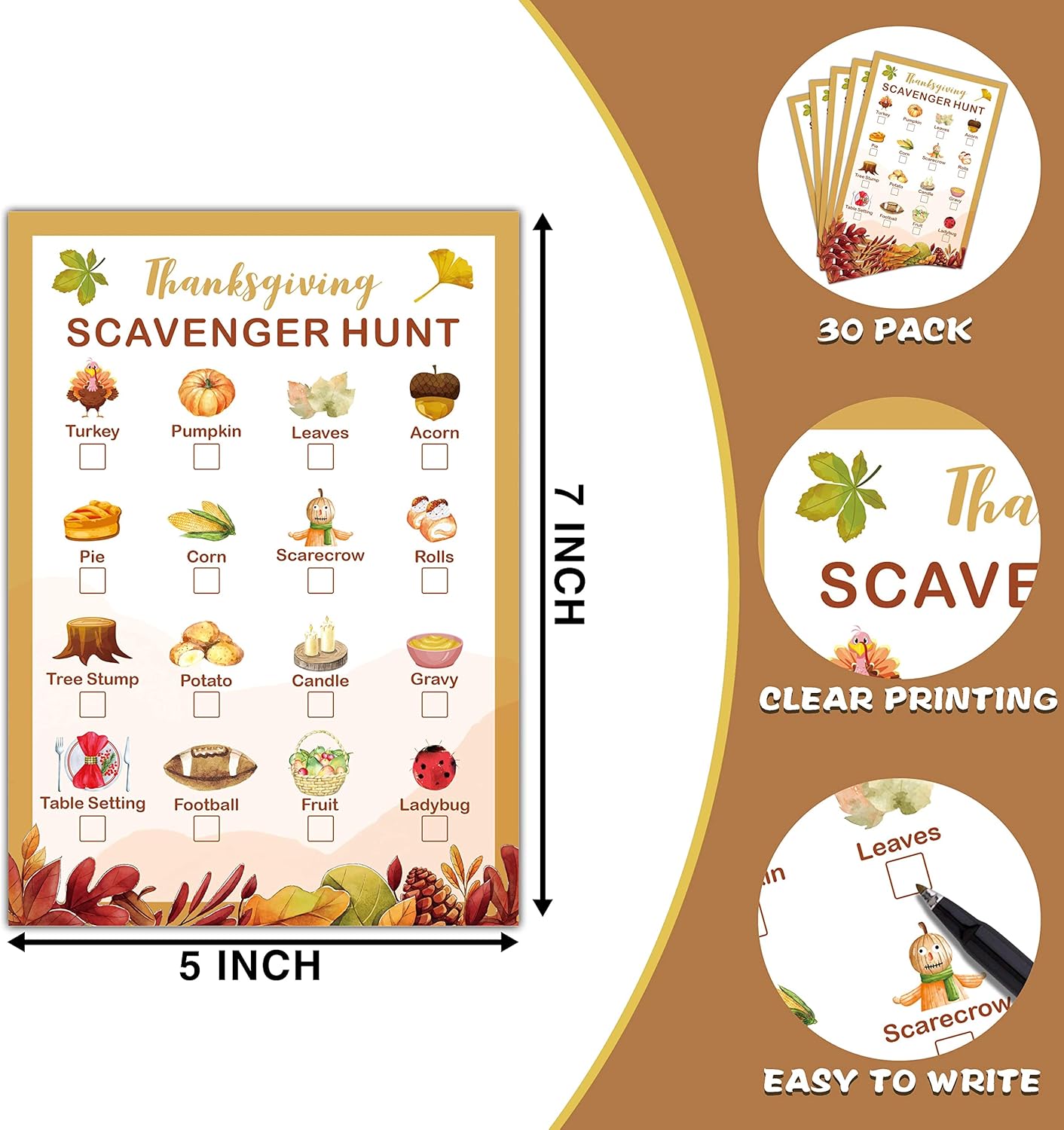Gihyan Thanksgiving Scavenger Treasure Hunt Game- Fall Pumpkin Party Games Cards, Autumn Activities for Adults, Holiday Hunt for Friends, Thanksgiving Party Supplies Decorations(30 Pack)-01