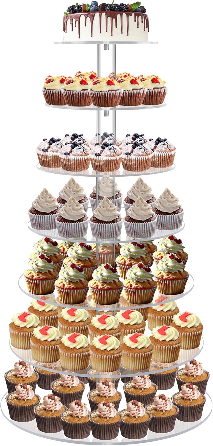 YestBuy Cupcake Stand, 6 Tier Large Cupcake Tower Display, Round Cupcake Holder, Acrylic Dessert Stand, Pastry Display Tree for Party, Wedding, Baby Shower