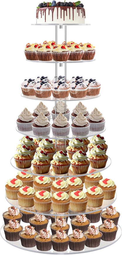 YestBuy Cupcake Stand, 6 Tier Large Cupcake Tower Display, Round Cupcake Holder, Acrylic Dessert Stand, Pastry Display Tree for Party, Wedding, Baby Shower