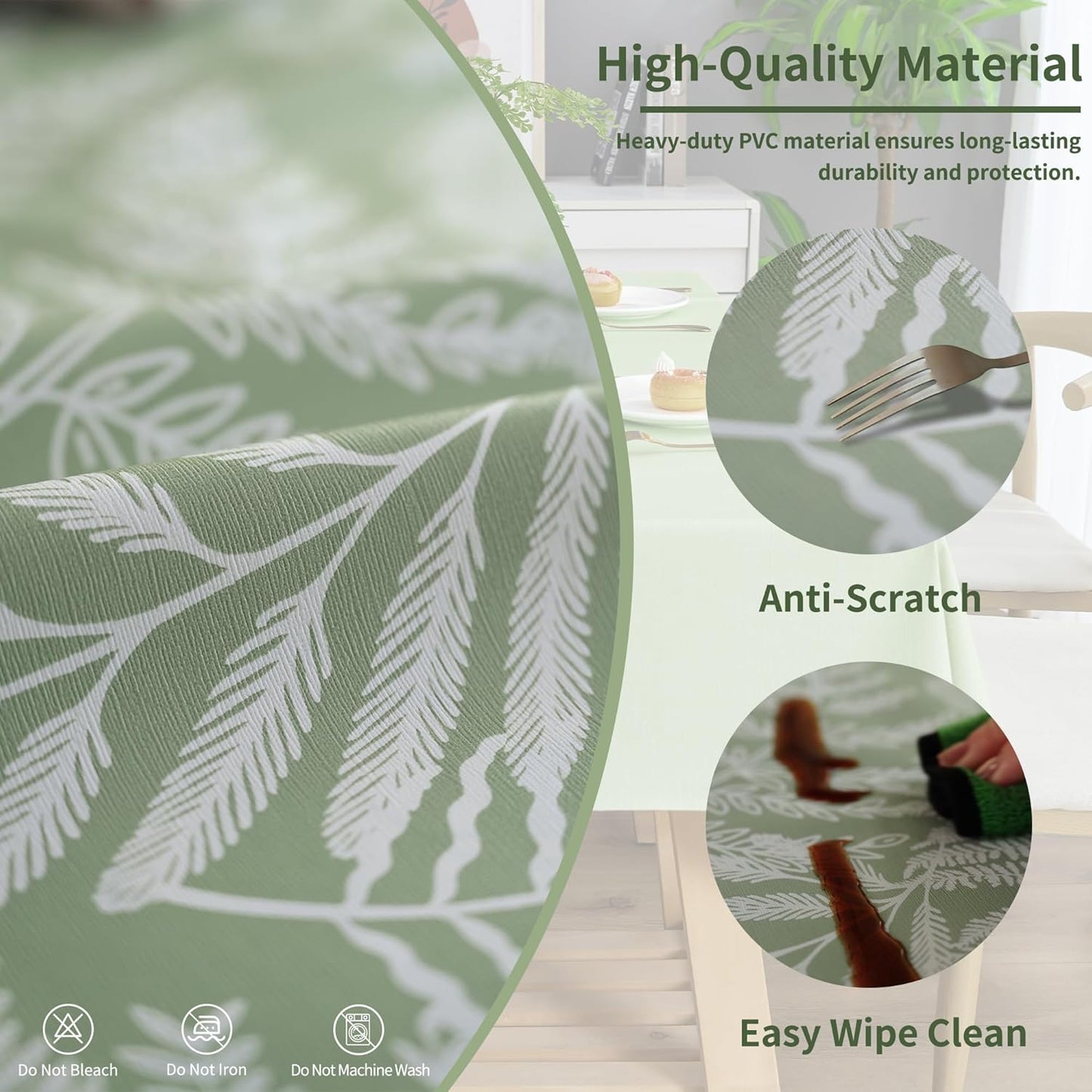 Rectangle Table Cloth,100% Waterproof Tablecloth Oil Proof Spill Proof Vinyl Table Cloth, Wipe Clean Plastic Table Cover for Dining, Camping, Indoor and Outdoor 52" x 70",Leaves