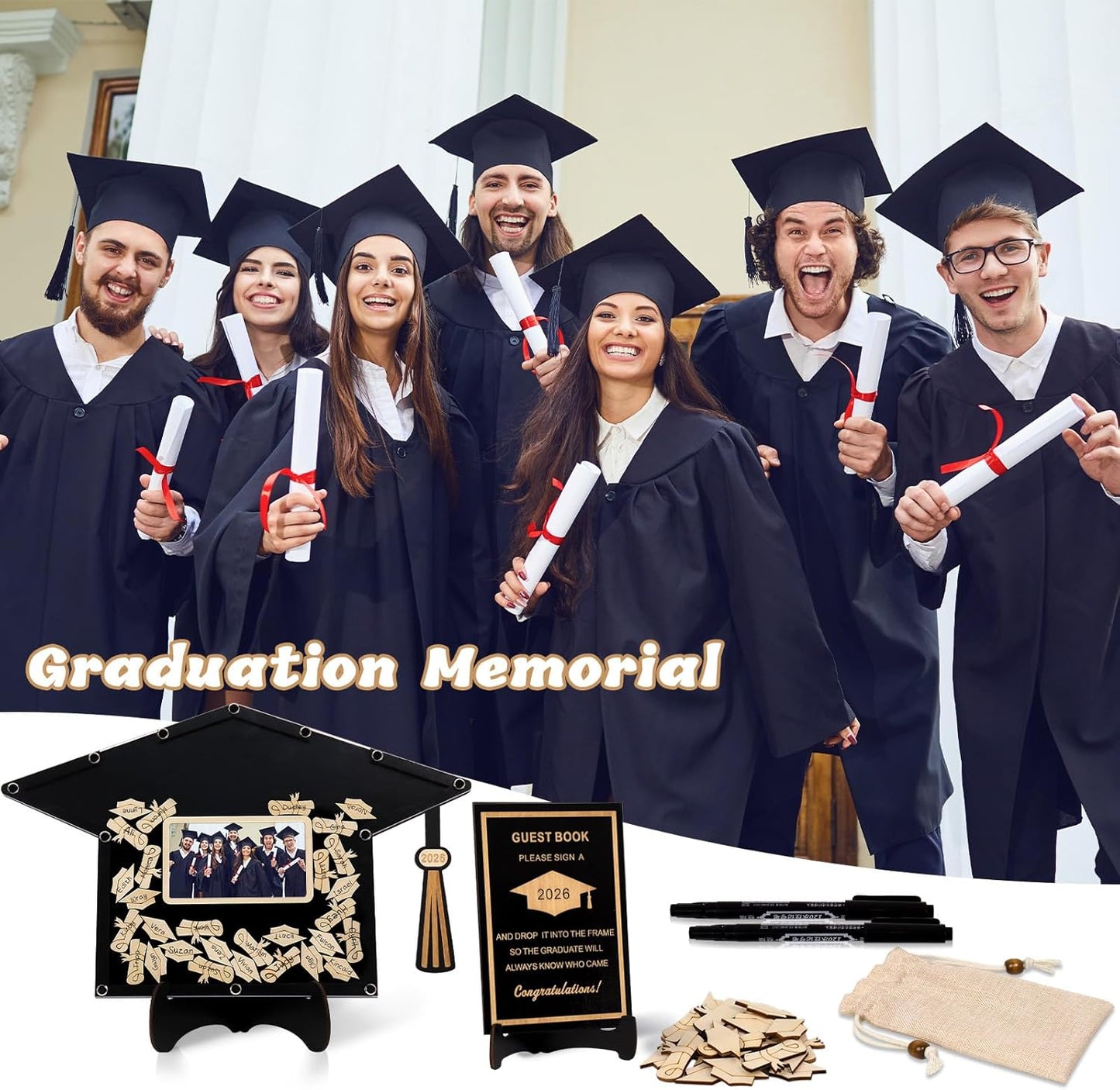 2026 Graduation Guest Book Alternative, Black Happy Graduation Party Decorations, Class of 2026 Congrats Graduates Signature Guestbook Gifts for College High School Students Friends Men Women