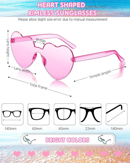 Frienda 8 Pairs Heart Shaped Sunglasses for Women Rimless Heart Glasses Candy Color Sunglasses for Party Favor