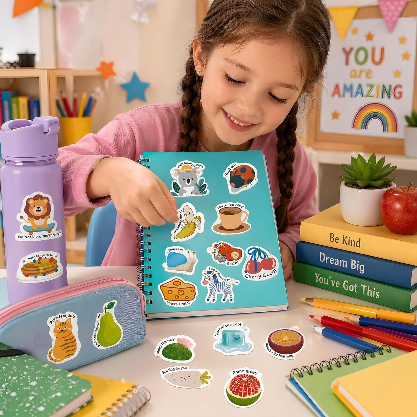 OHOME 100 PCS Water Bottle Stickers for Kids,Cute Animal Aesthetic Sticker Pack - Waterproof Vinyl Kawaii Stickers for Girls Boy Classroom Prizes,Party Favors for Scrapbook, Laptops, Journal,Birthday