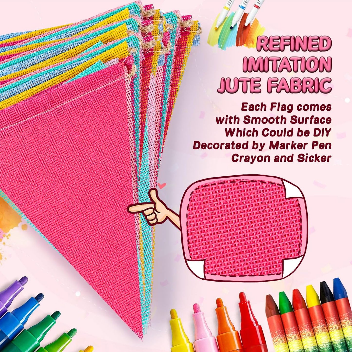 120 Flags/72ft Pennant Banner Flags Garland, Triangle Banner Pennant Flags on a String, Pastel Burlap Pennant Banner Garland Bunting Banner for Outdoor Birthday Party Decorations Pastel