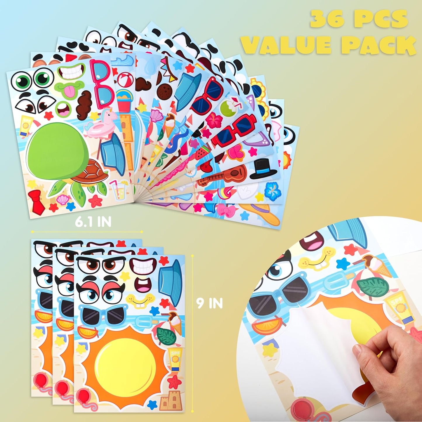 JOYIN 36 Sheets 9"x6" Make a face Stickers for Kids, Make Your Own Animal Stickers with Unicorn, Dinosaur, Sea and Safari Animals, Crafts Birthday Party Favors, Goodie Bags Classroom Activities