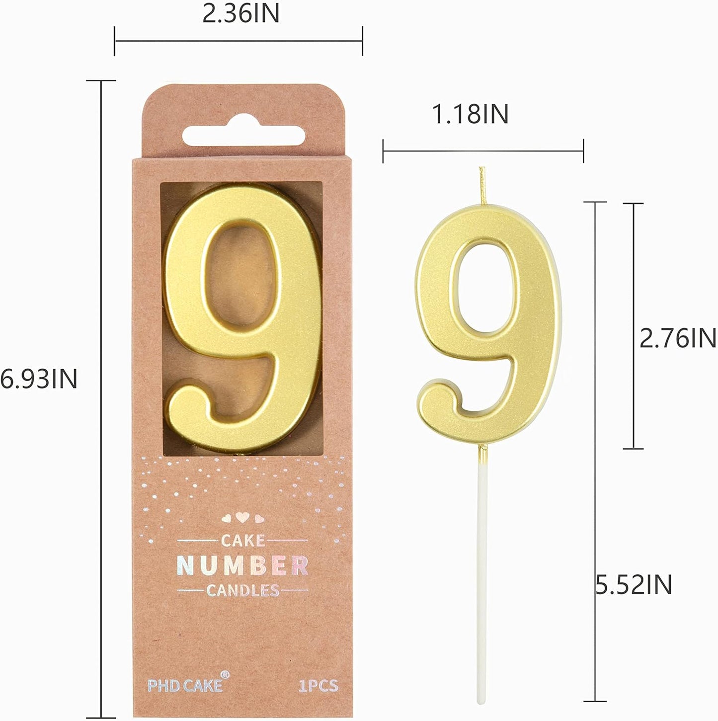 PHD CAKE 2.76 Inch Modern Gold 2 Number Birthday Candles, Gold Number Candles, Cake Number Candles, Party Celebration