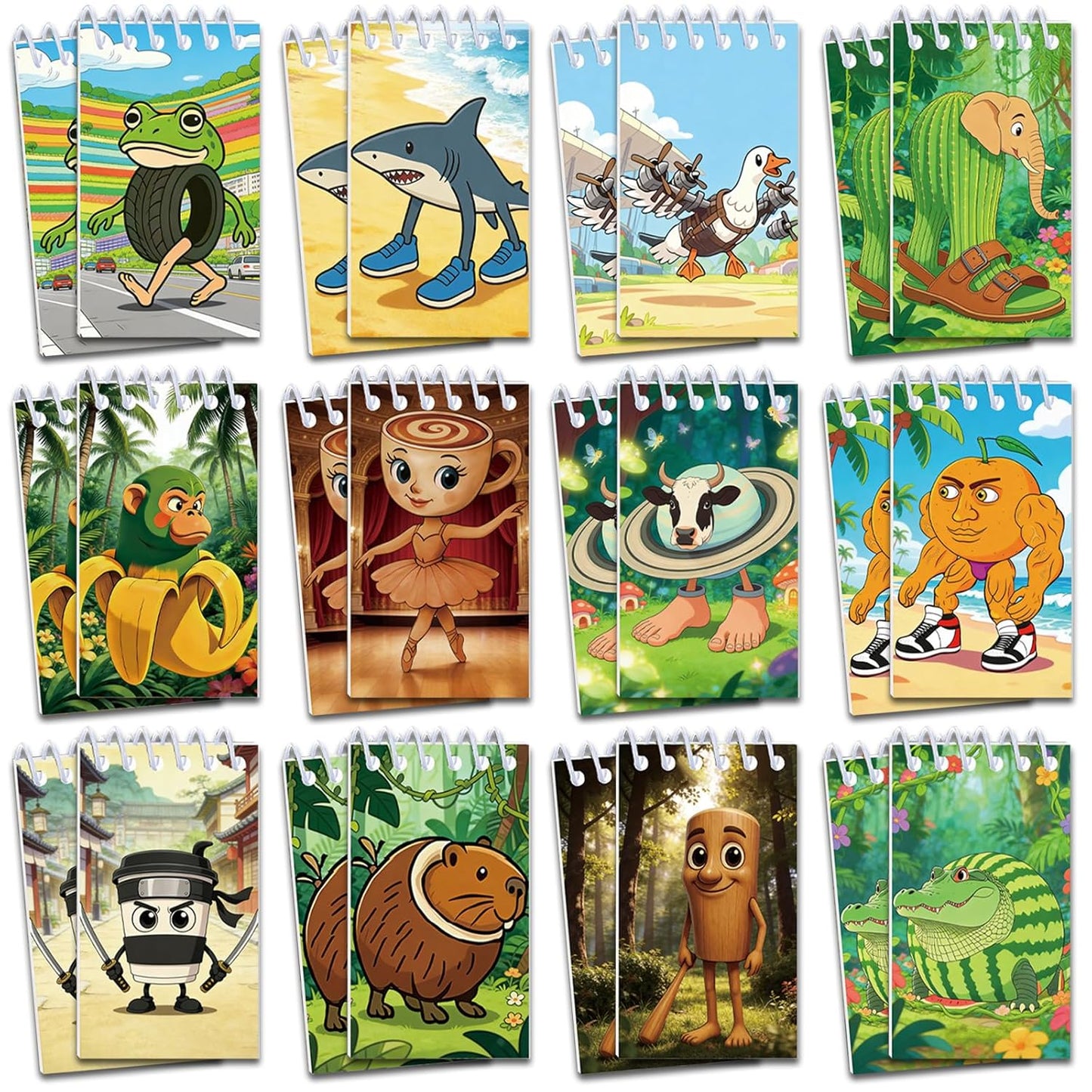 Rinziigo 24 Pcs Italian Brainrot Mini Notepads Spiral Pocket Notebook for Brainrot Birthday Decorations Party Supplies Party Favor