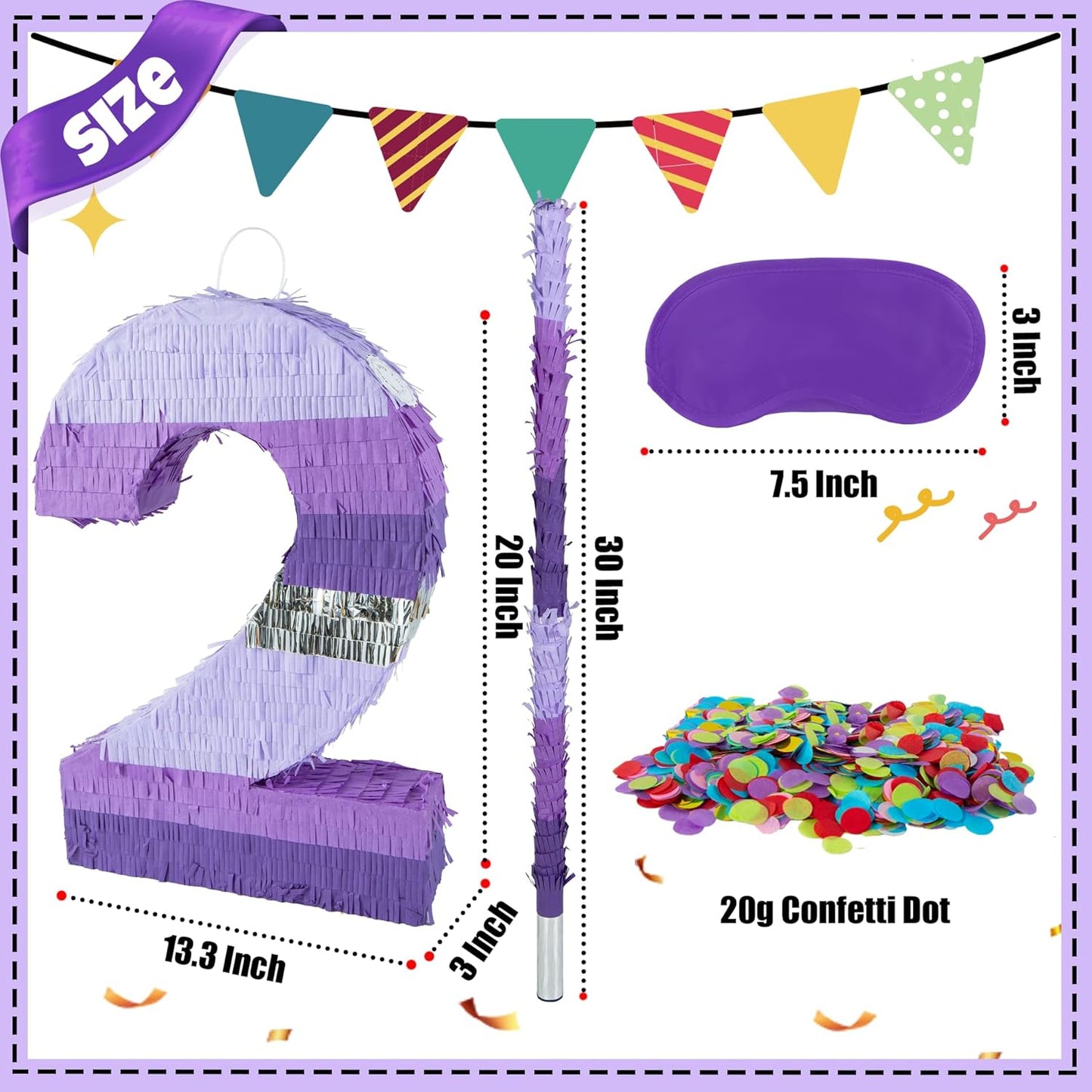 PCFING 20 Inch Number 1 Piñata Purple Silver with 30 Inch Piñata Stick Blindfold Confetti for Boy Girl Kids Birthday Party Decorations, Anniversary Celebration, Fiesta