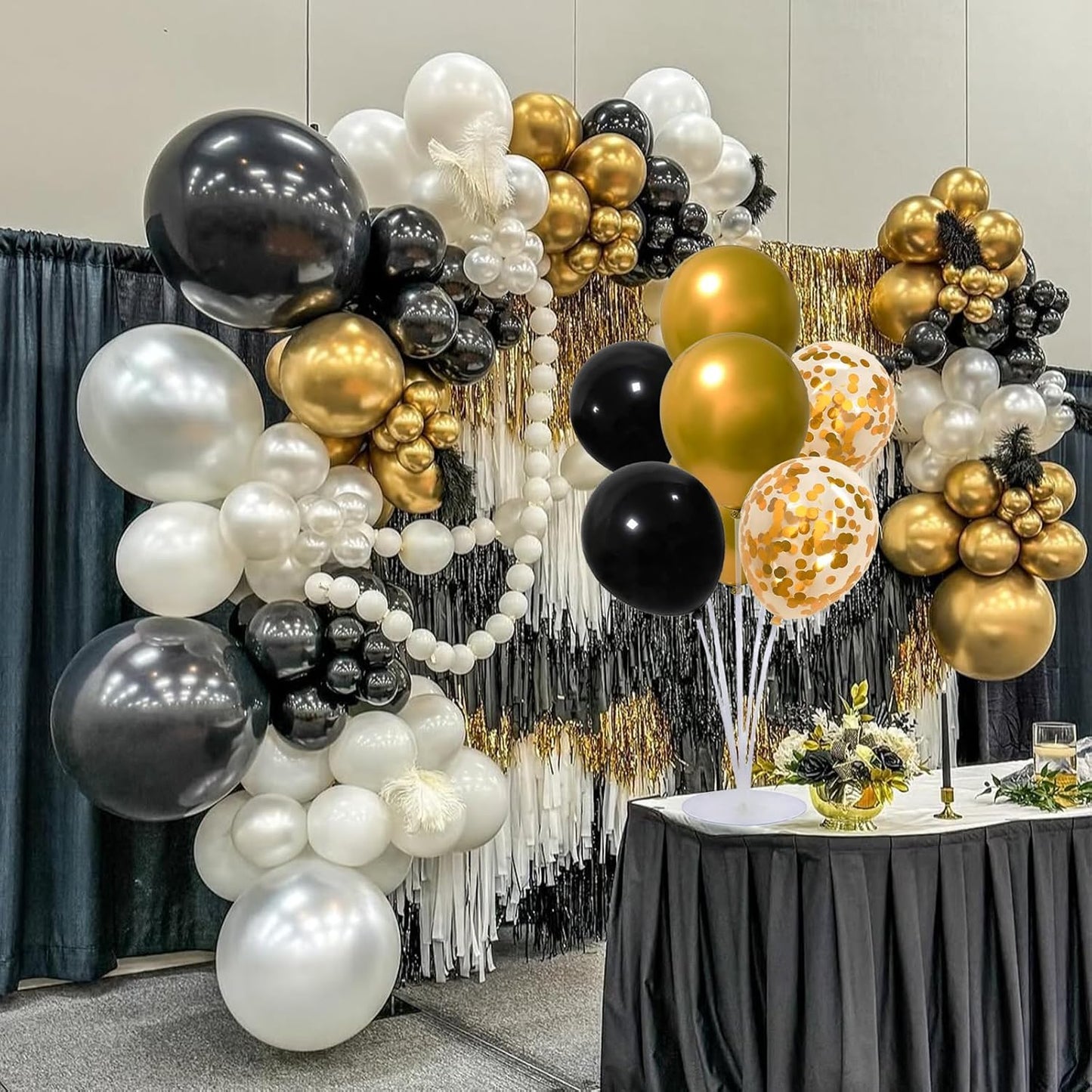 6 Set Balloon Stand Kit for Table Centerpieces With Balloon and Base Party Decorations for Birthday Wedding Retirement Graduation Baby Shower (Black Gold)